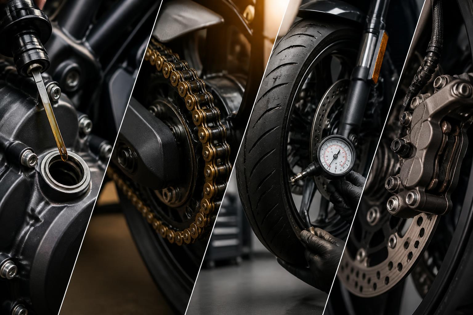 Contrôles moto : huile, chaîne, pneus et freins